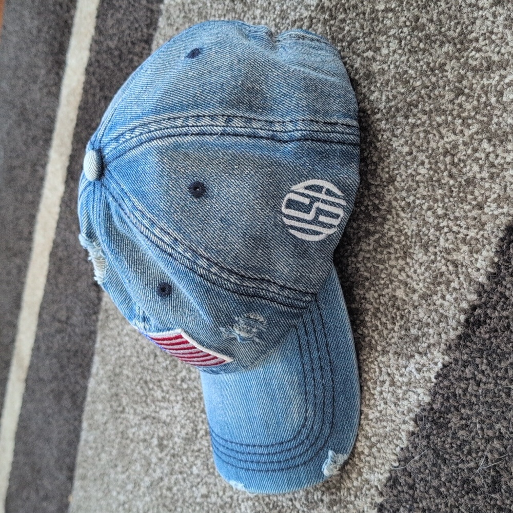 NEW USA Denim Hat With Rips - Picture 3 of 7